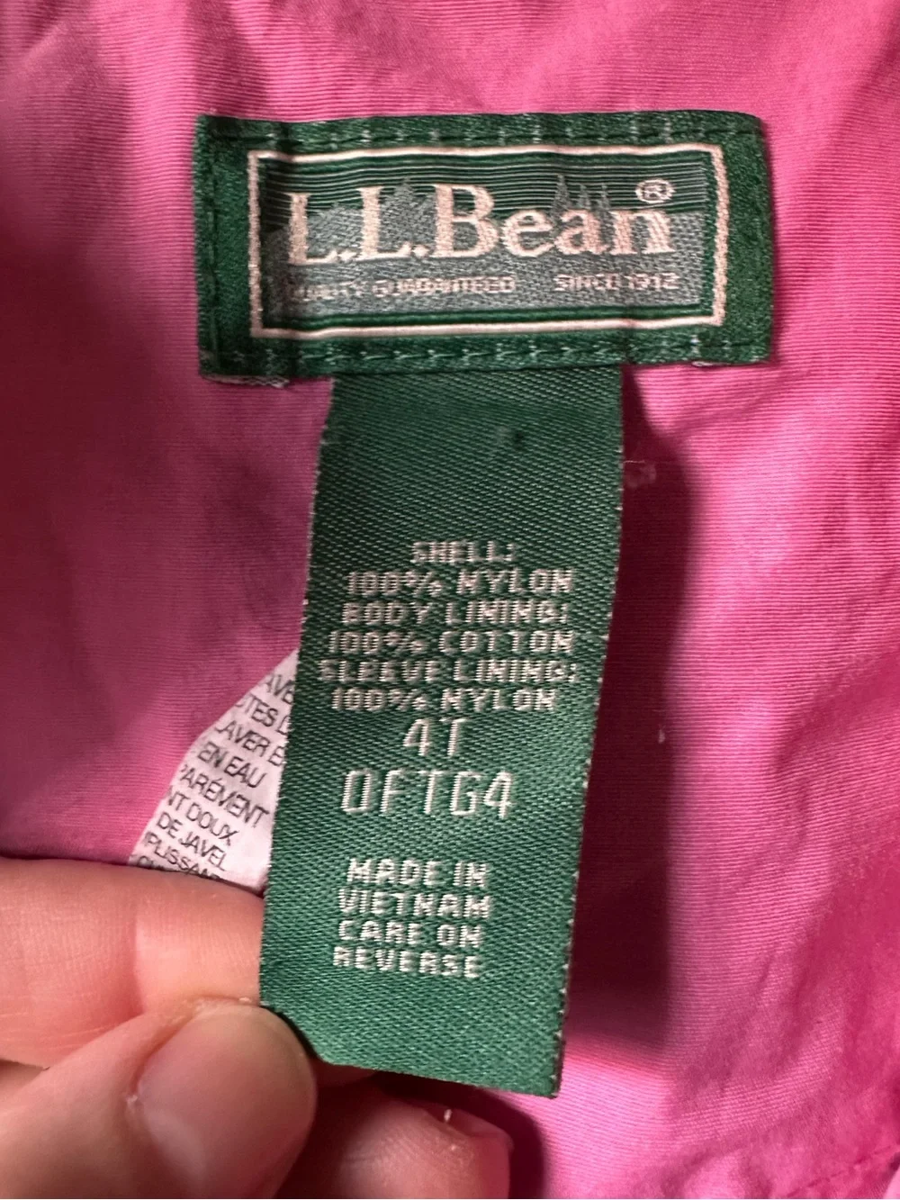 L. L. Bean Pink Nylon Full Zip Jacket Lightweight 4T